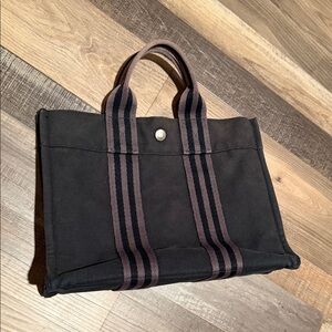 HERMÈS Tote Fourre Tout Toile PM Gray Canvas Authentic